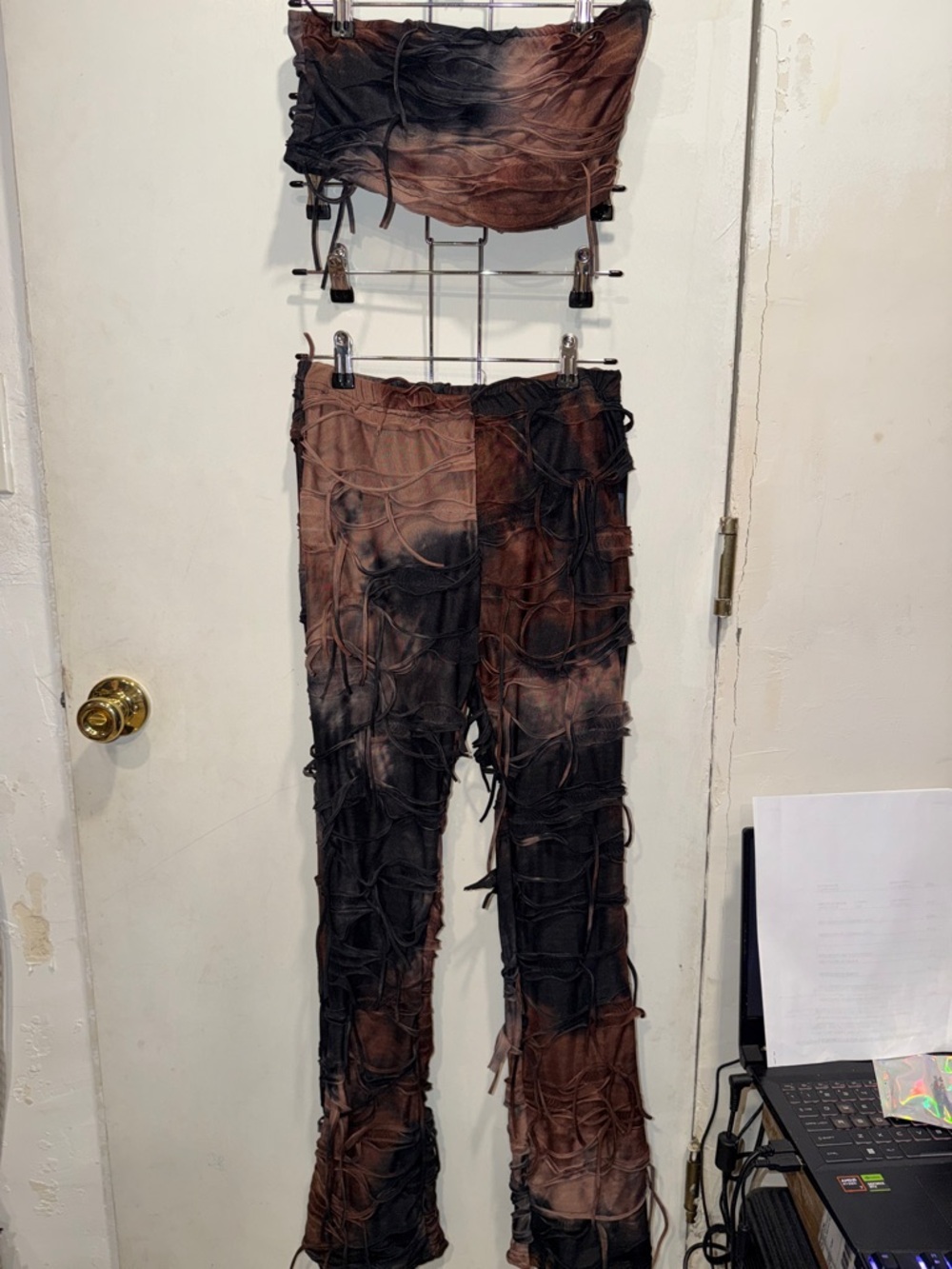 Tie-Dye Ruched Two-Piece Set in Brown and Black